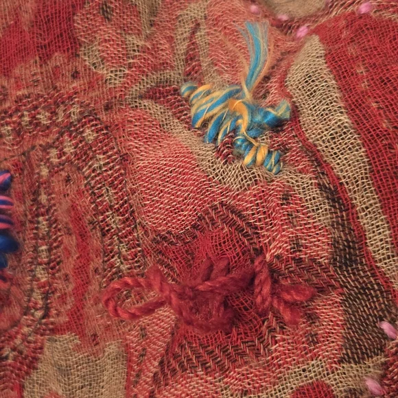 Soft Surroundings Juliette Sweater Boho Fringe Wool Flowy Colorful Embroidered - Picture 9 of 12